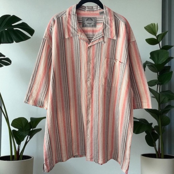 Bruno Orange and Grey Striped Linen Blend Resort Vacation Button Down Men’s 2XLT - Picture 1 of 9